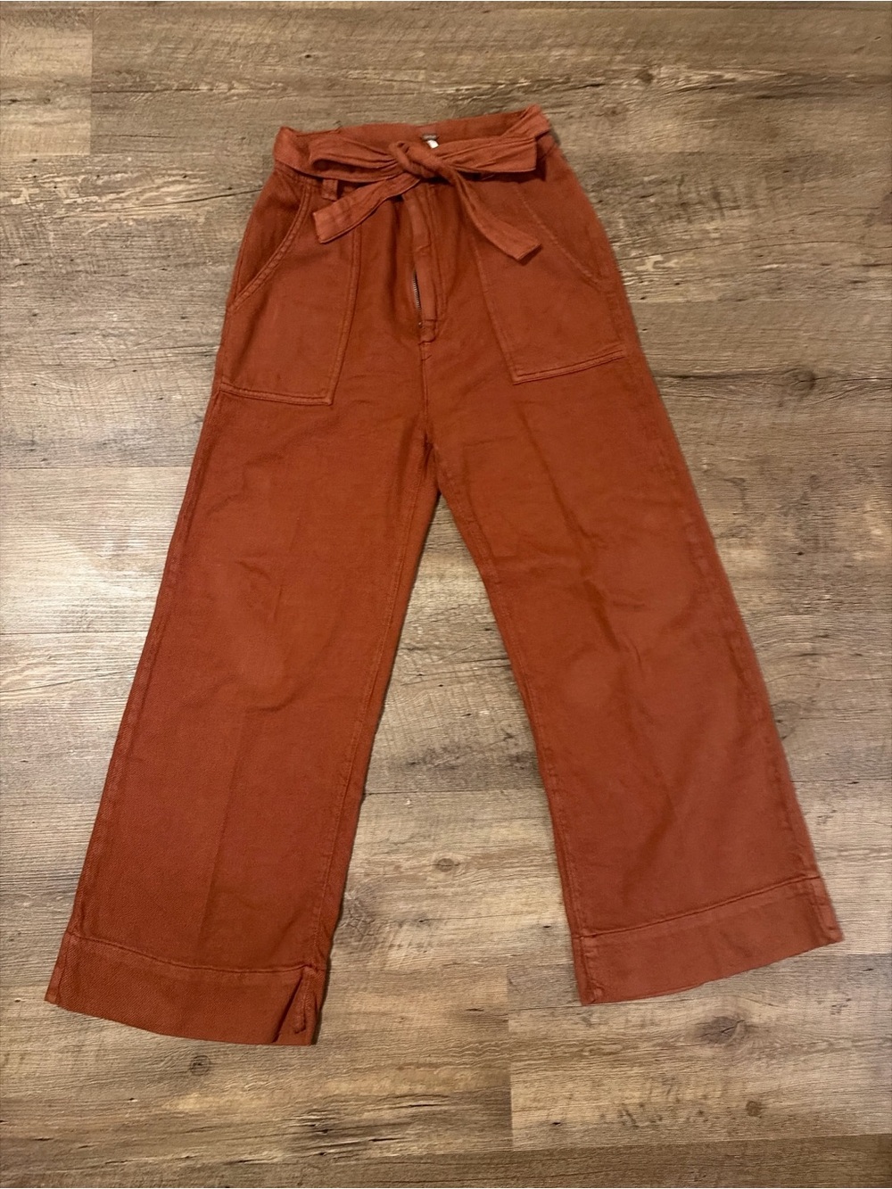 Free People Rust Wide-Leg Paperbag Pants with Tie Waist